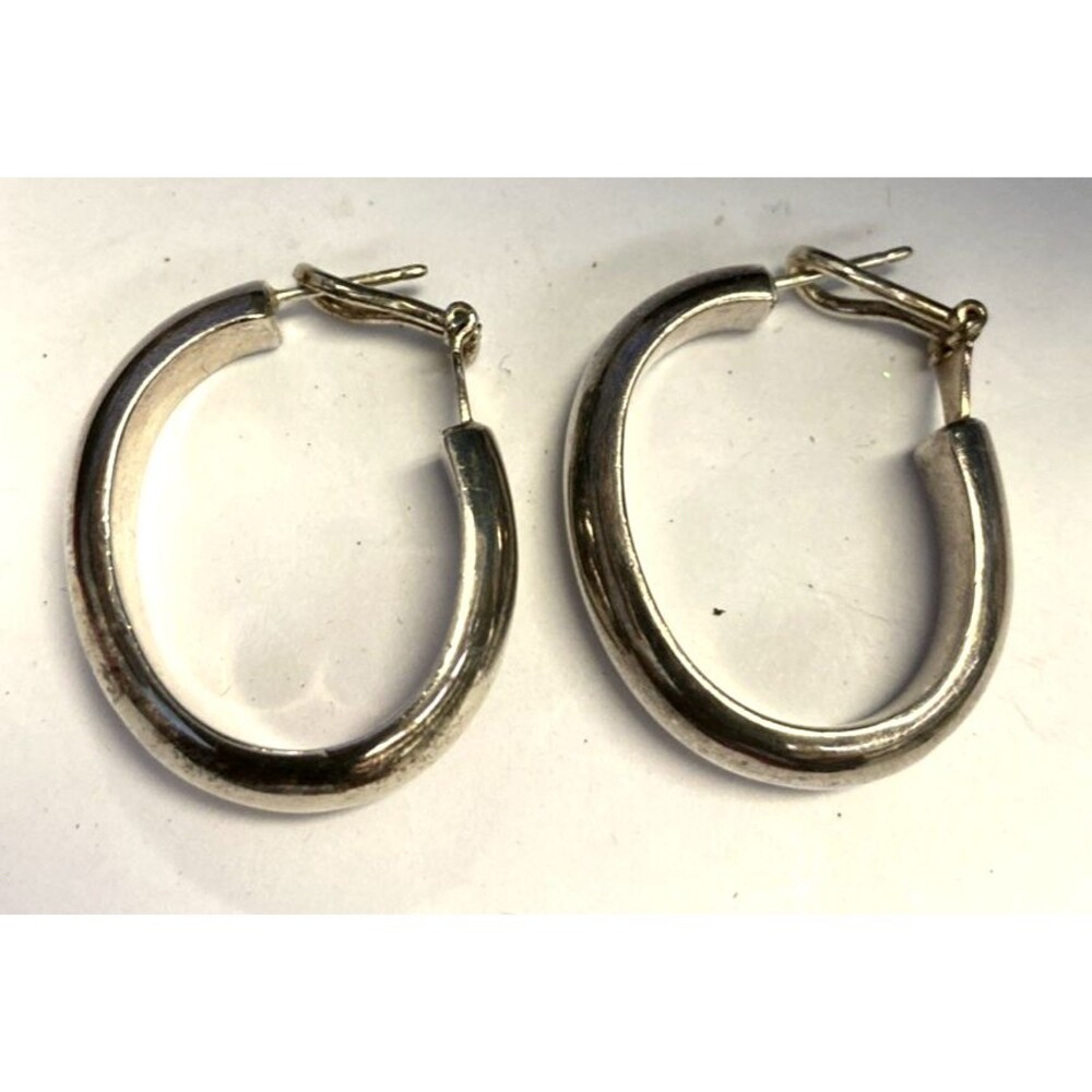 Vintage Italian Sterling Silver 925 Earrings 1" Oval Hoops